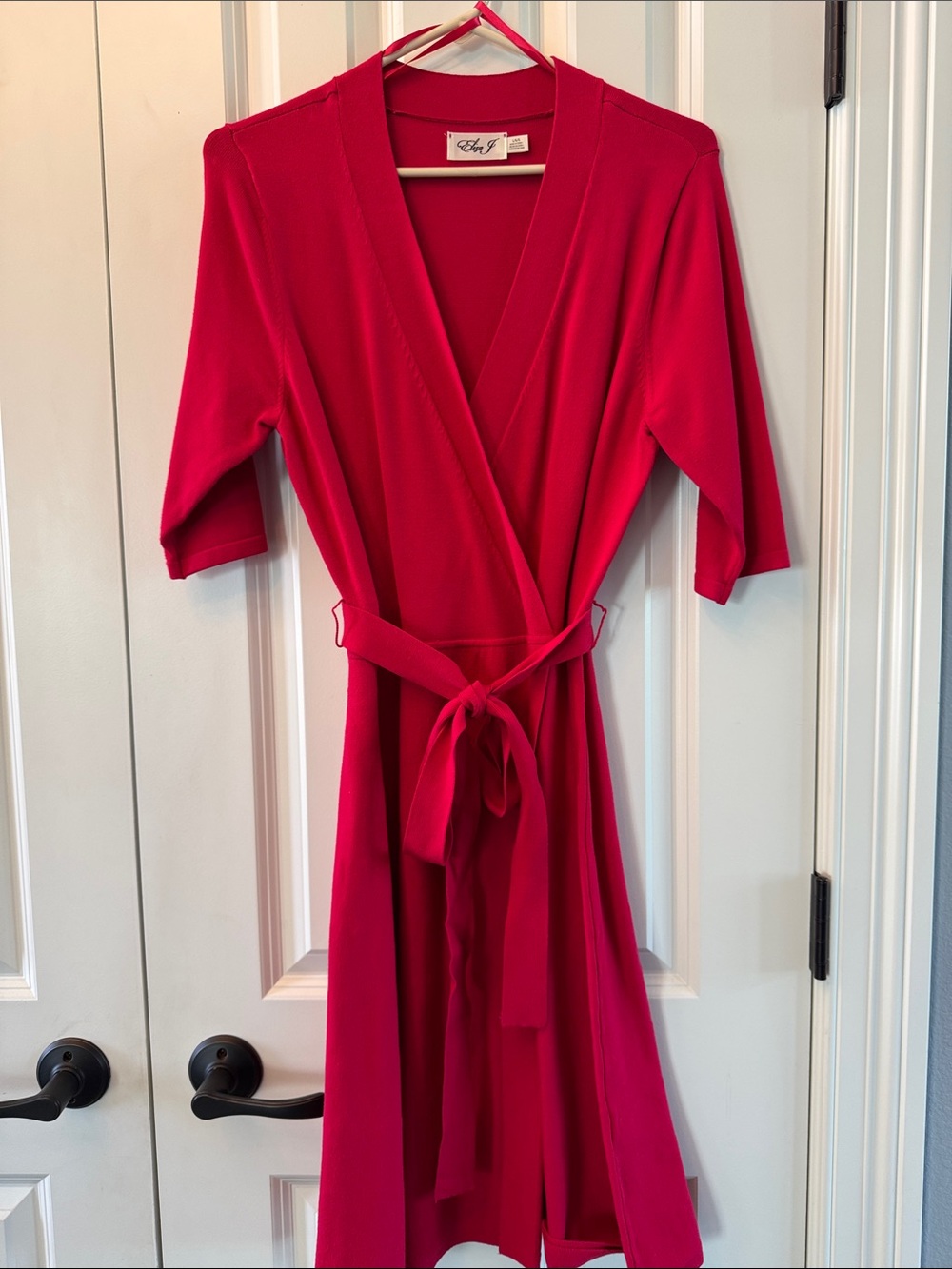 Eliza J Cherry-Red Wrap Dress with Tie Waist